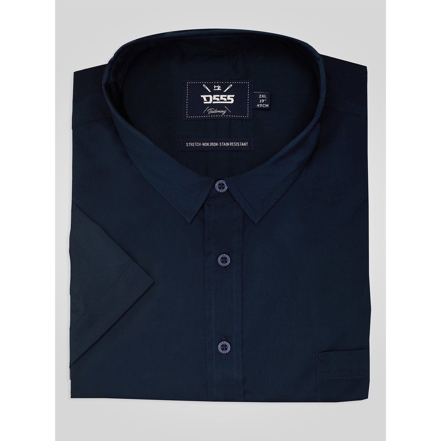 Navy - Close up - Duke Mens D555 Lucas Stretch Kingsize Short-Sleeved Shirt