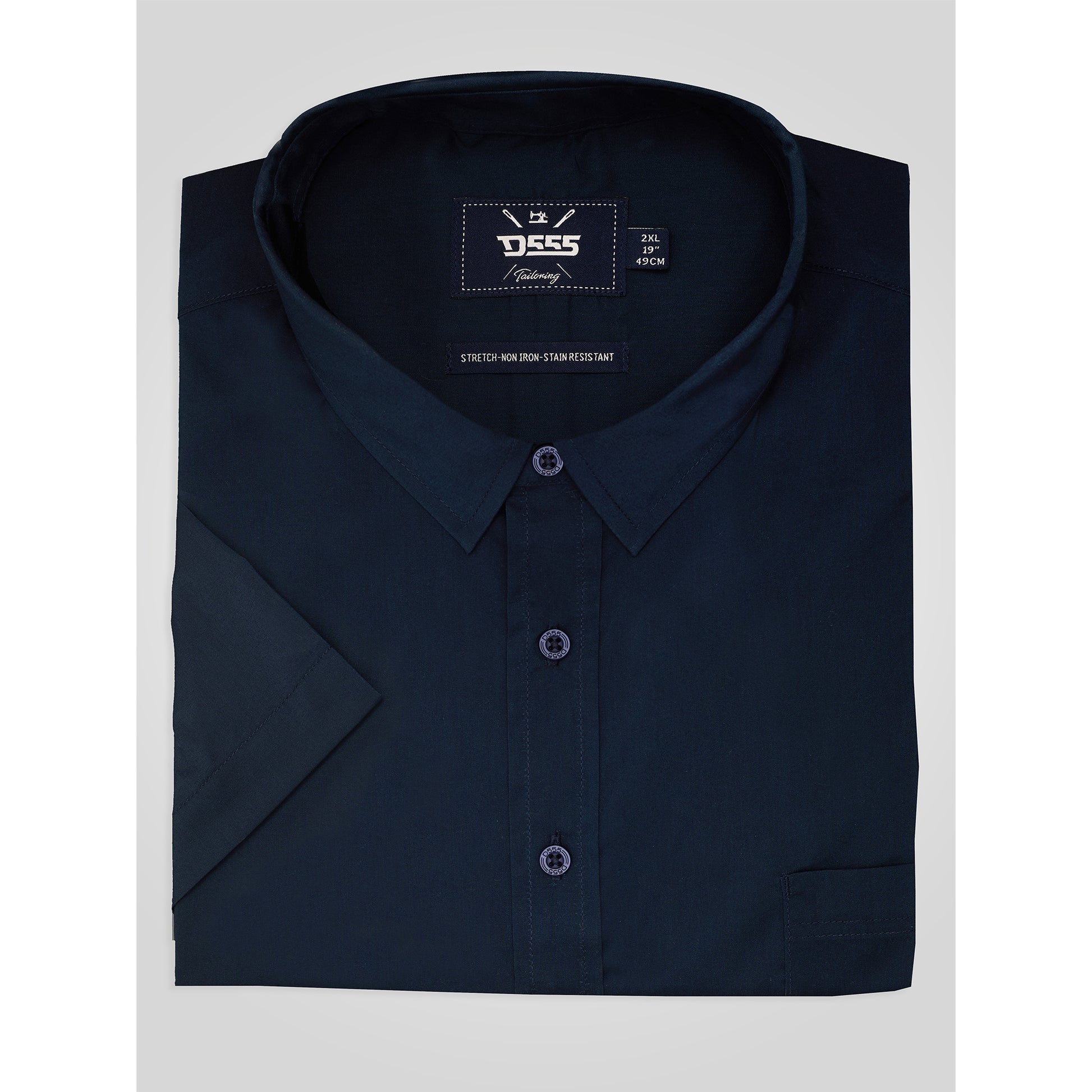Navy - Close up - Duke Mens D555 Lucas Stretch Kingsize Short-Sleeved Shirt