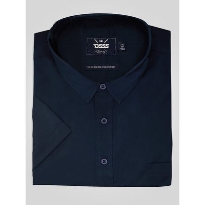 Navy - Close up - Duke Mens D555 Lucas Stretch Kingsize Short-Sleeved Shirt