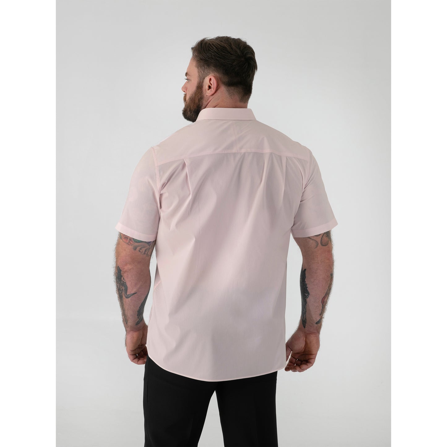 Pale Pink - Side - Duke Mens D555 Lucas Stretch Kingsize Short-Sleeved Shirt