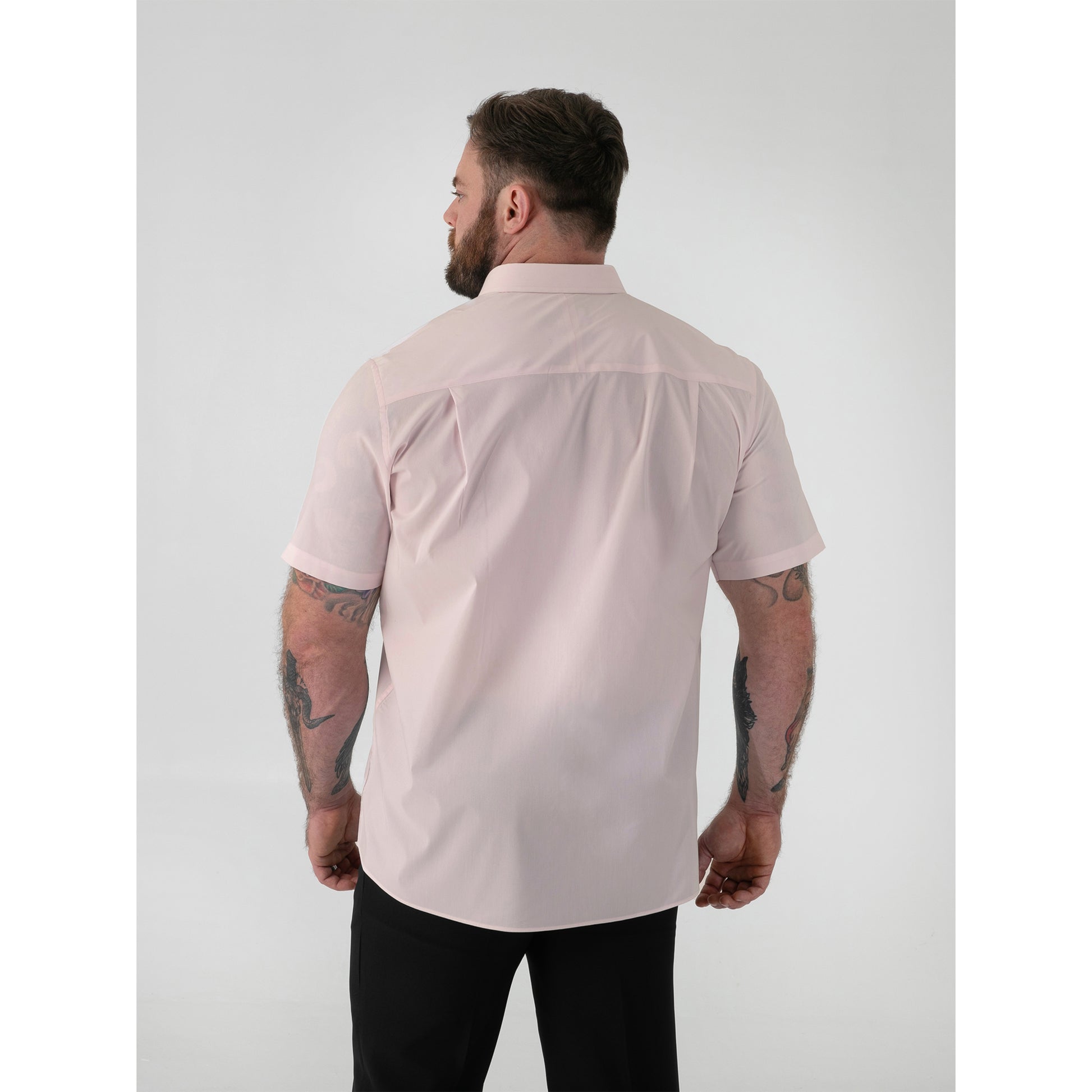 Pale Pink - Side - Duke Mens D555 Lucas Stretch Kingsize Short-Sleeved Shirt