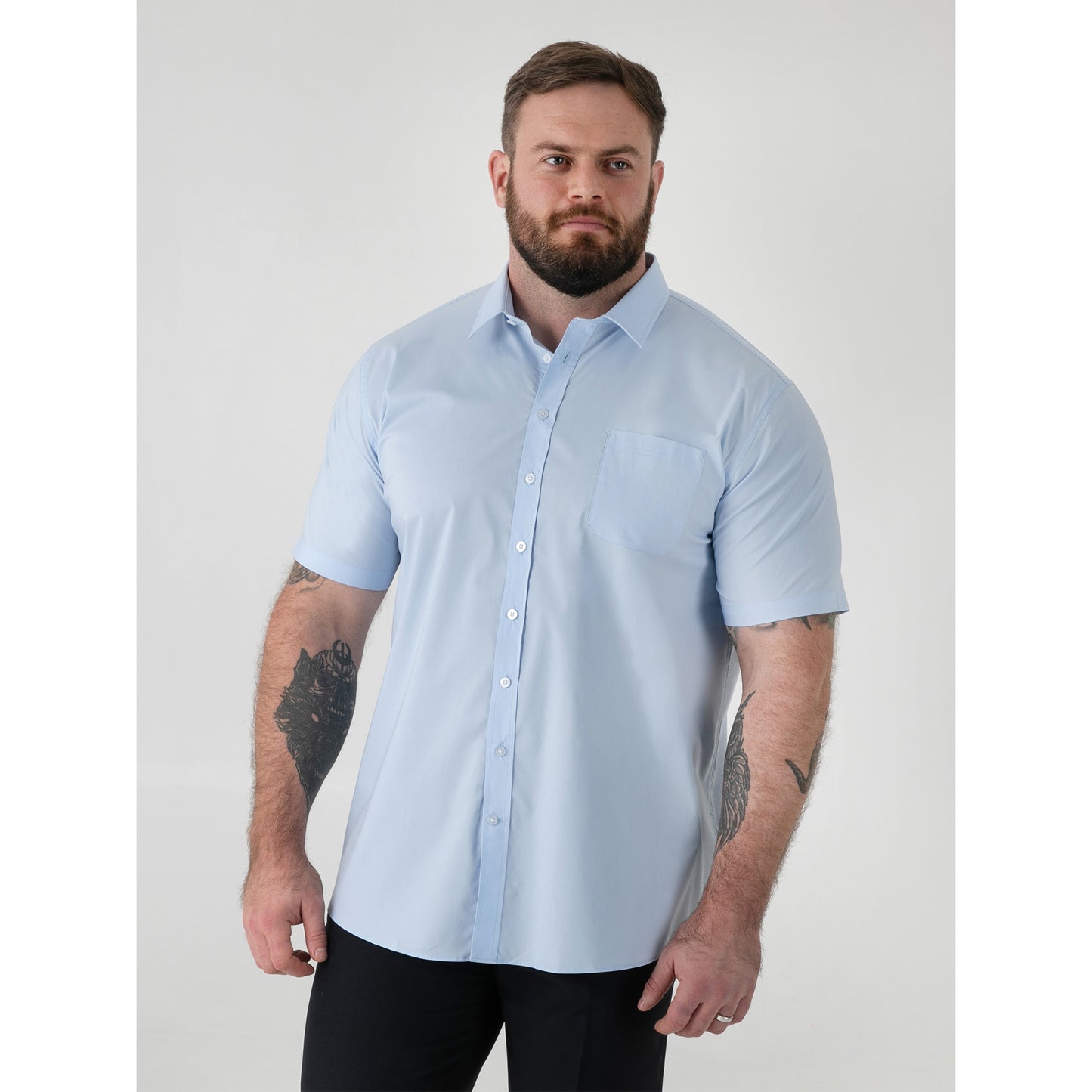 Sky Blue - Side - Duke Mens D555 Lucas Stretch Kingsize Short-Sleeved Shirt