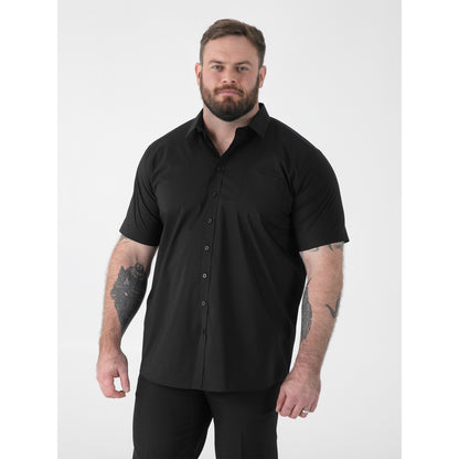 Black - Side - Duke Mens D555 Lucas Stretch Kingsize Short-Sleeved Shirt