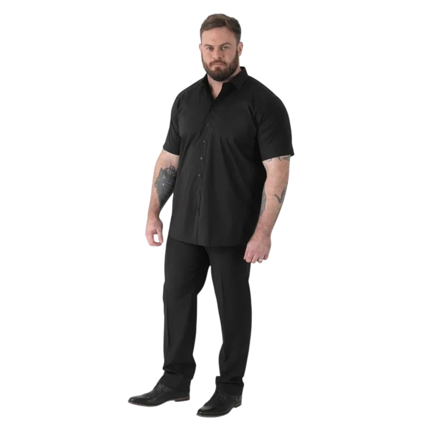Black - Side - Duke Mens D555 Lucas Stretch Kingsize Short-Sleeved Shirt