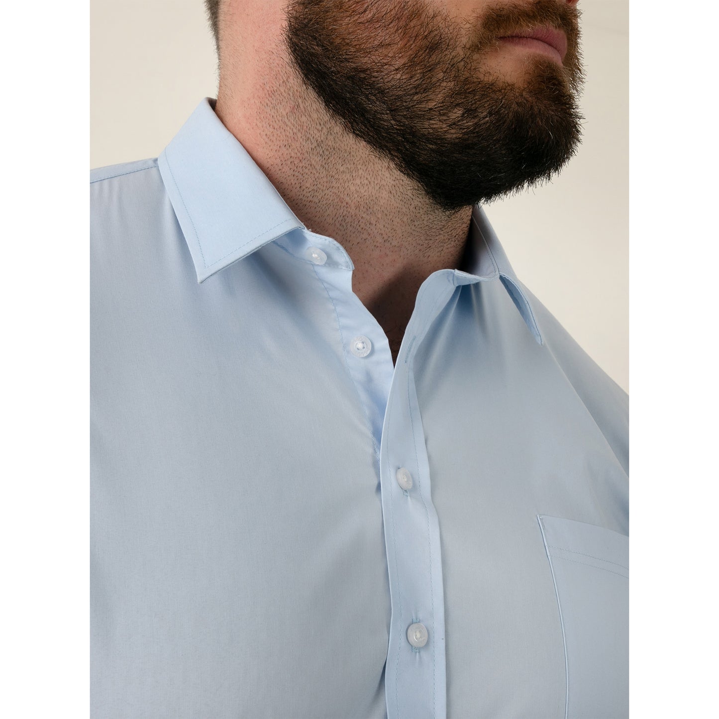Sky Blue - Close up - Duke Mens D555 Lucas Stretch Kingsize Short-Sleeved Shirt