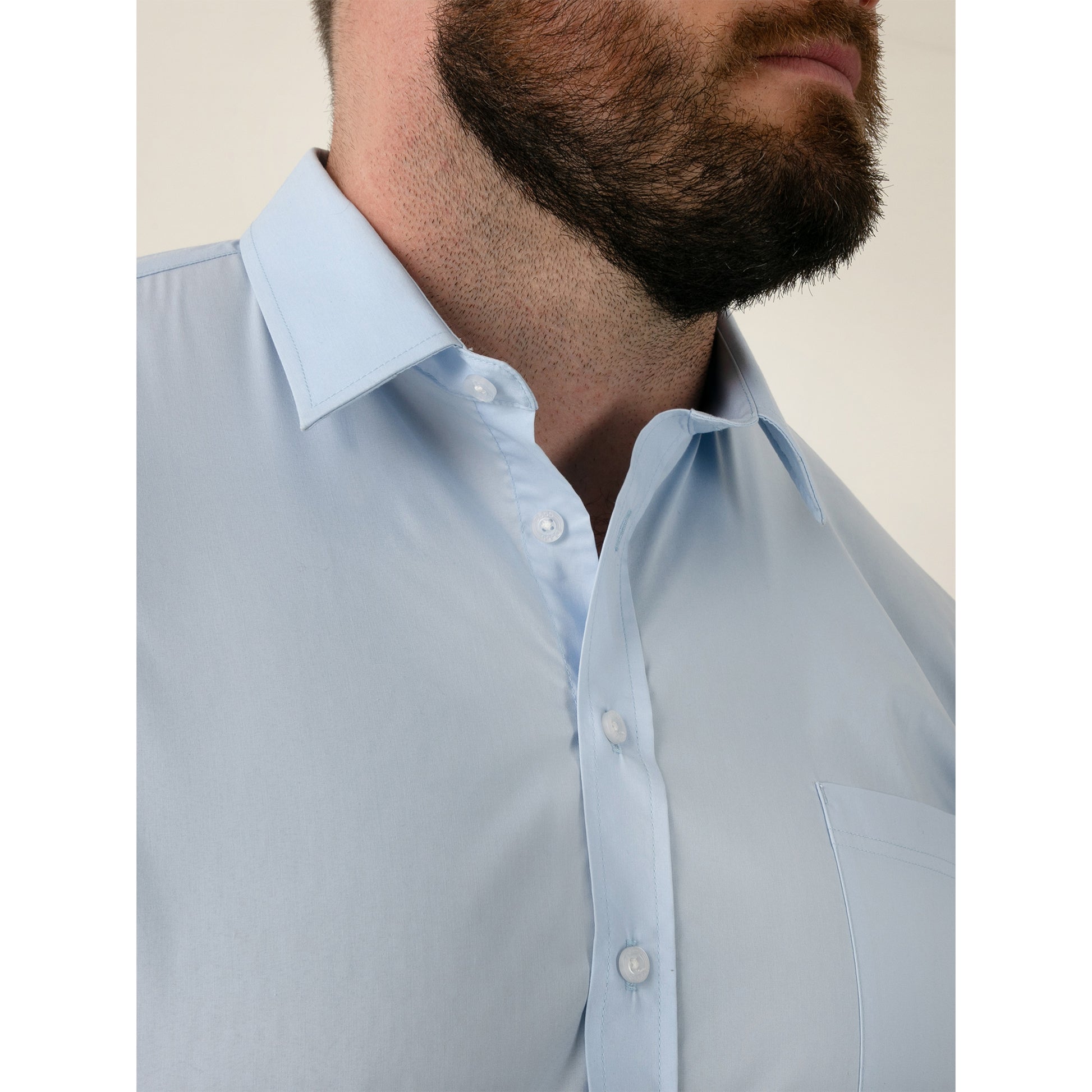 Sky Blue - Close up - Duke Mens D555 Lucas Stretch Kingsize Short-Sleeved Shirt