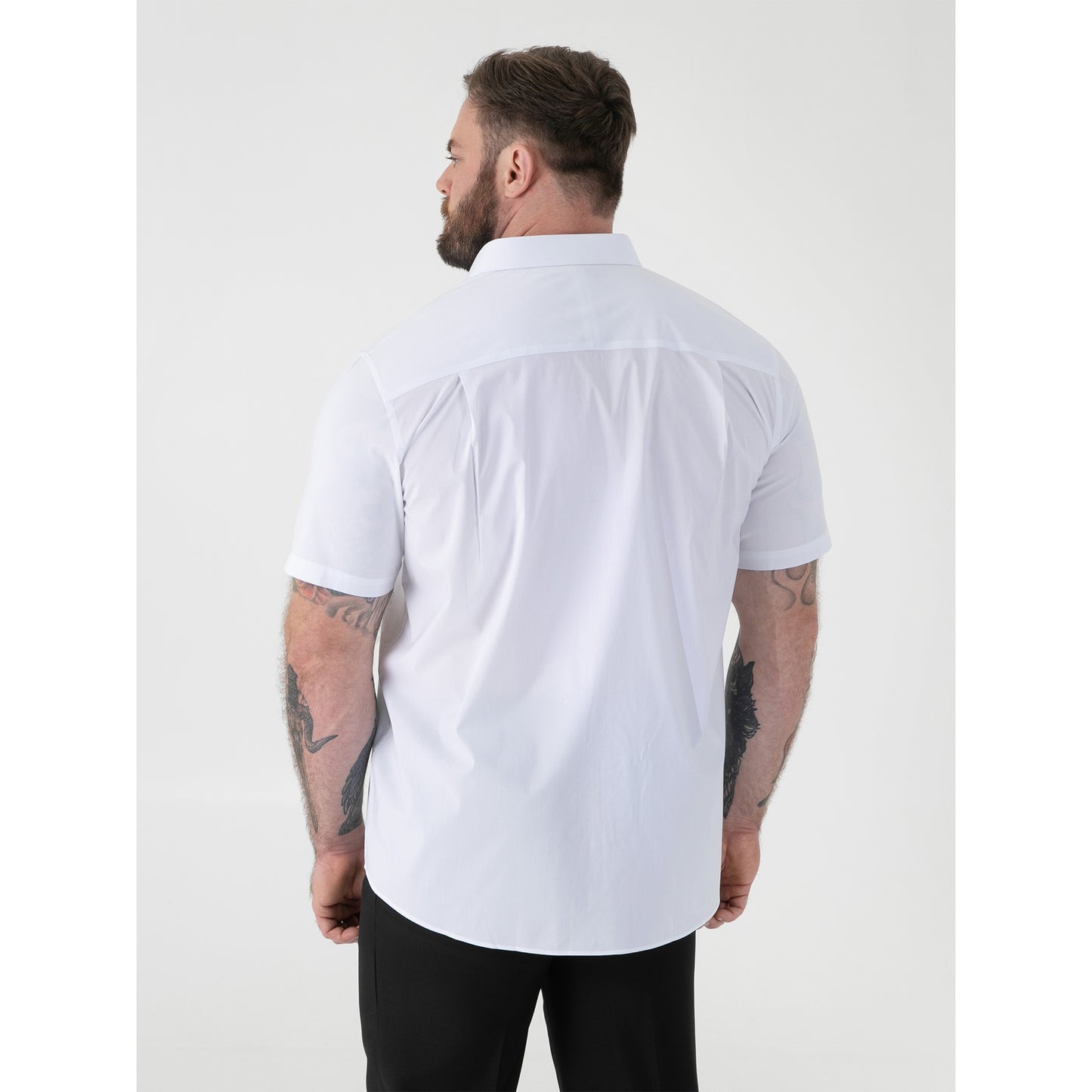 White - Side - Duke Mens D555 Lucas Stretch Kingsize Short-Sleeved Shirt