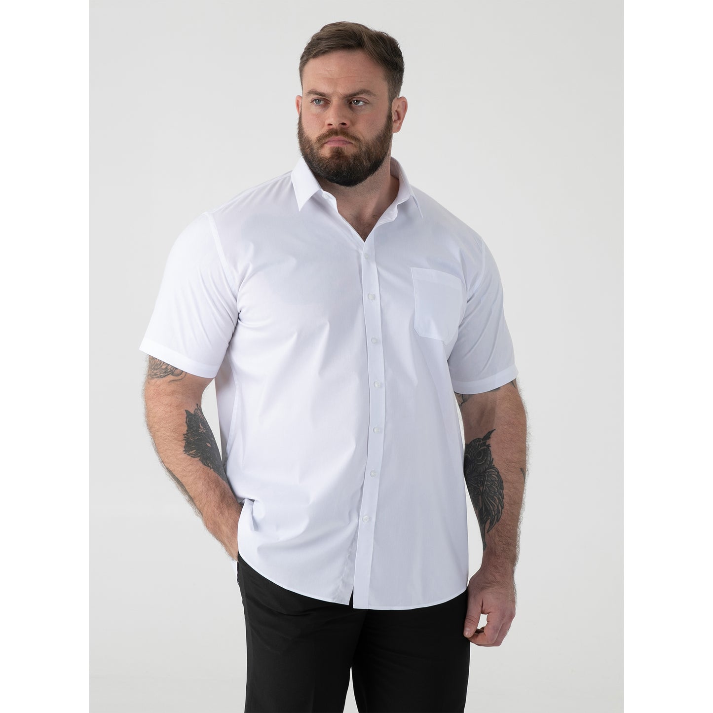 White - Lifestyle - Duke Mens D555 Lucas Stretch Kingsize Short-Sleeved Shirt