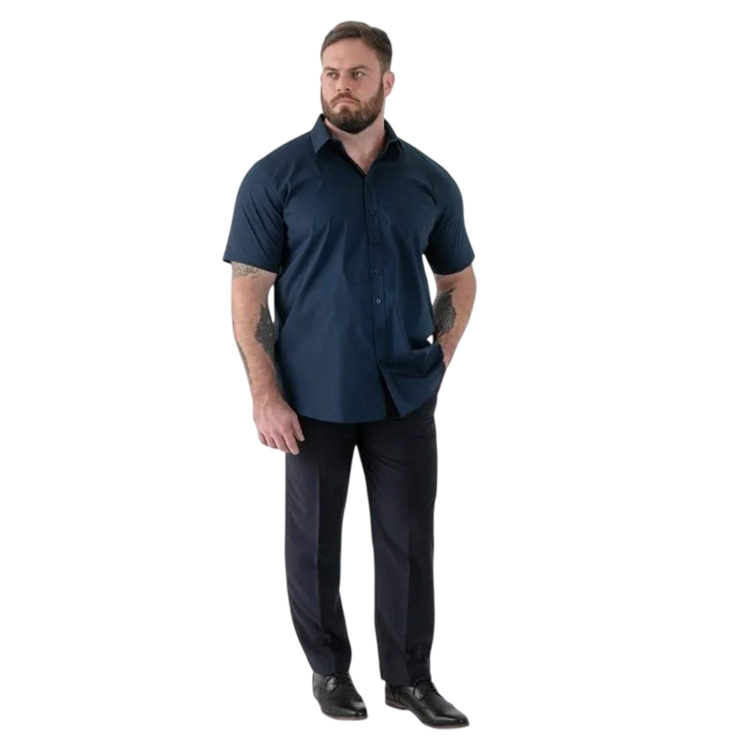 Navy - Side - Duke Mens D555 Lucas Stretch Kingsize Short-Sleeved Shirt