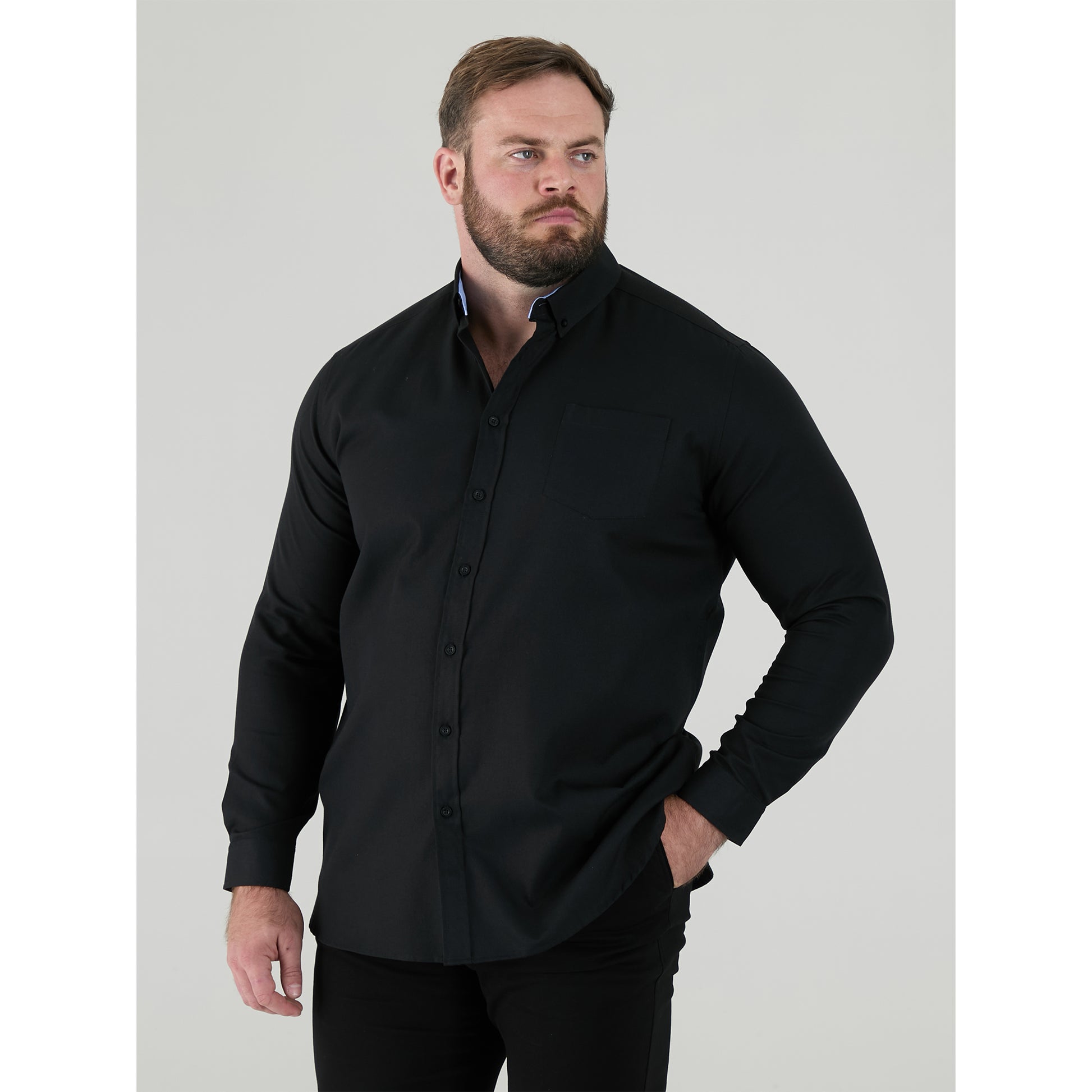 Black - Side - Duke Mens D555 Richard Oxford Tall Long-Sleeved Shirt