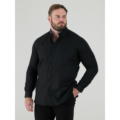 Black - Side - Duke Mens D555 Richard Oxford Tall Long-Sleeved Shirt