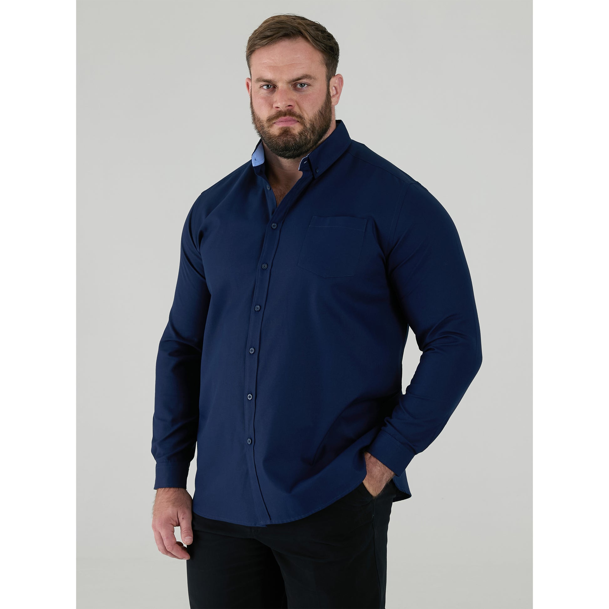 Navy - Side - Duke Mens D555 Richard Oxford Kingsize Tall Long-Sleeved Shirt