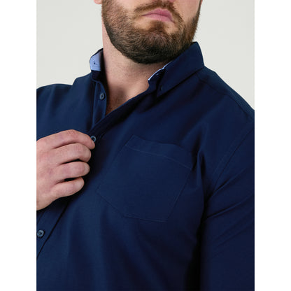 Navy - Close up - Duke Mens D555 Richard Oxford Kingsize Tall Long-Sleeved Shirt
