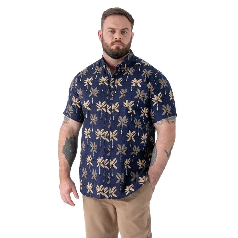 Navy - Side - Duke Mens Davey D555 All-Over Print Jacquard Kingsize Shirt