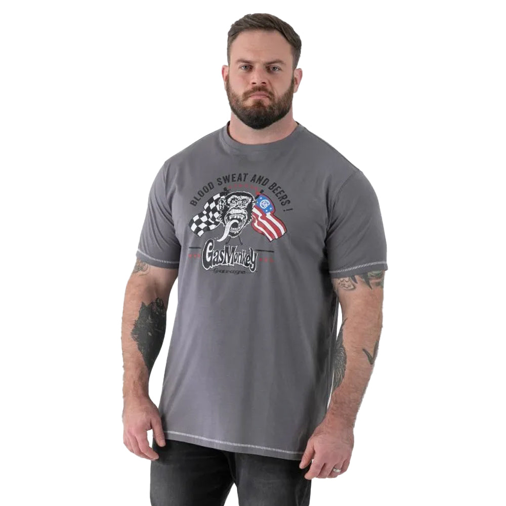 Grey - Side - Duke Mens Jasper D555 Gas Monkey Kingsize T-Shirt