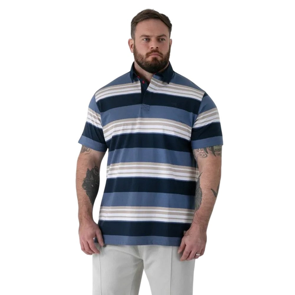 Navy - Side - Duke Mens Willis D555 Stripe Kingsize Rugby Polo Shirt