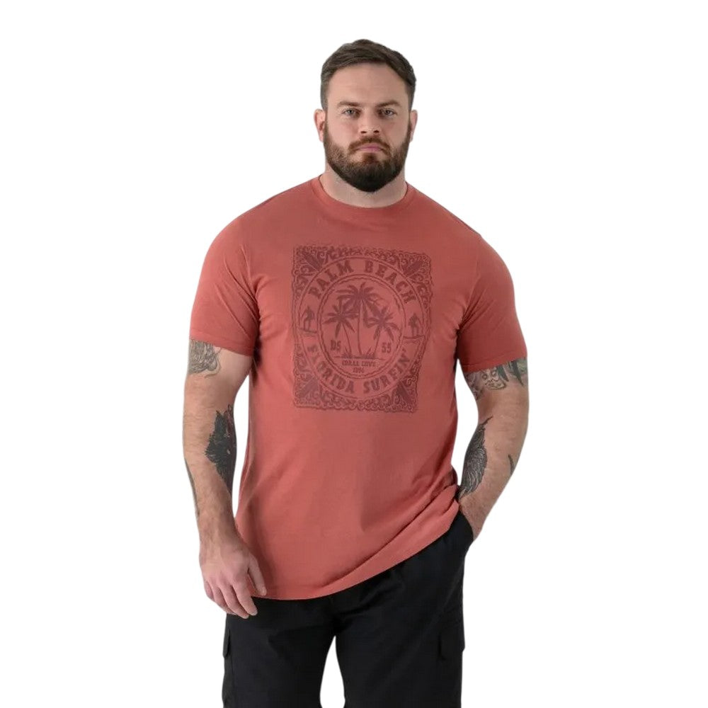 Brick Red - Side - Duke Mens Titchmarsh D555 Florida Surfin Kingsize T-Shirt