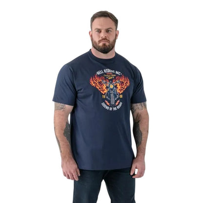 French Navy - Side - Duke Mens Hockney D555 Motorbike With Flame Wings Kingsize T-Shirt