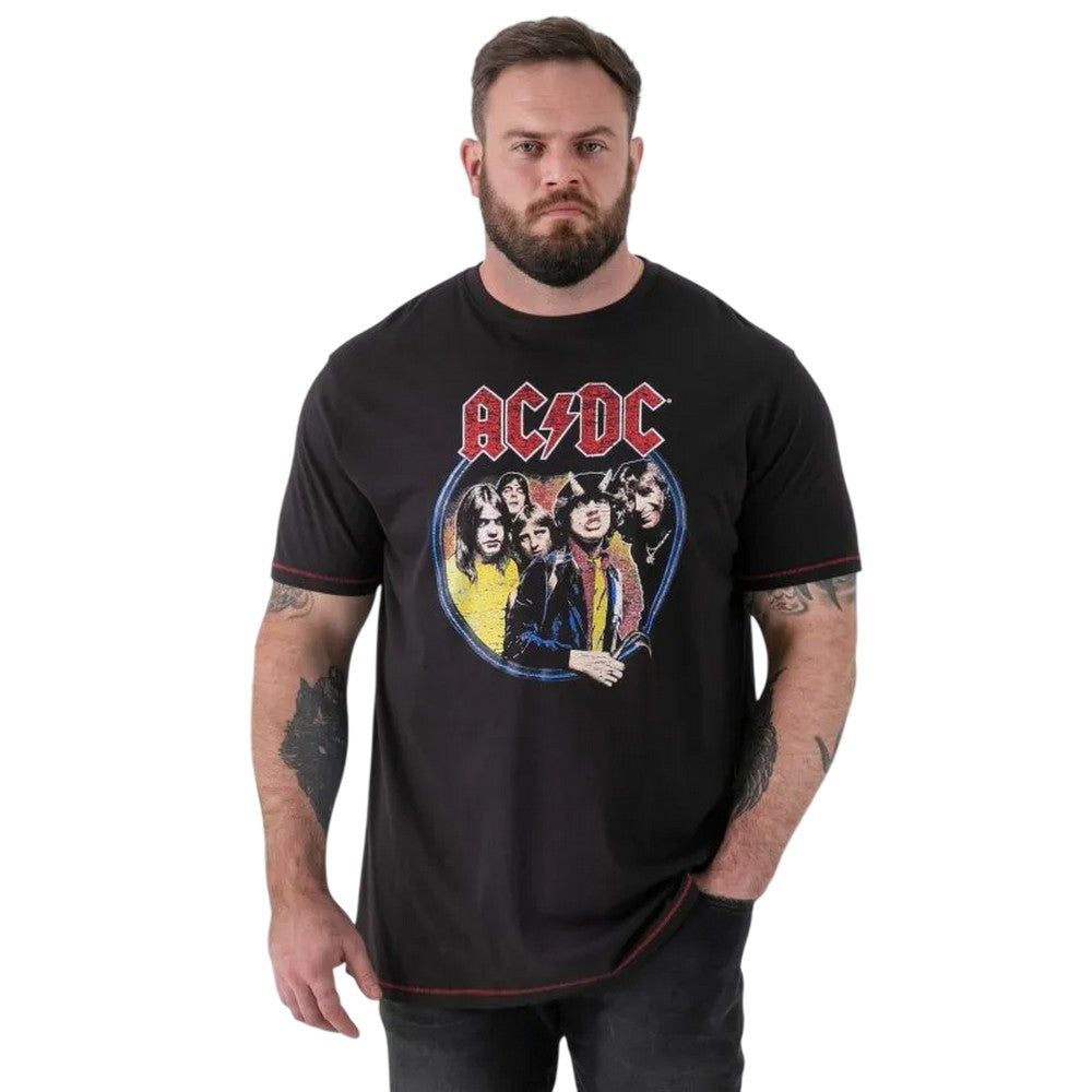 Washed Black - Side - Duke Mens Hugh D555 Highway To Hell AC-DC Crew Neck Kingsize T-Shirt