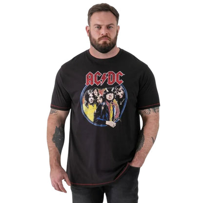 Washed Black - Side - Duke Mens Hugh D555 Highway To Hell AC-DC Crew Neck Kingsize T-Shirt