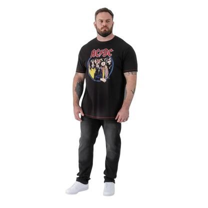 Washed Black - Pack Shot - Duke Mens Hugh D555 Highway To Hell AC-DC Crew Neck Kingsize T-Shirt
