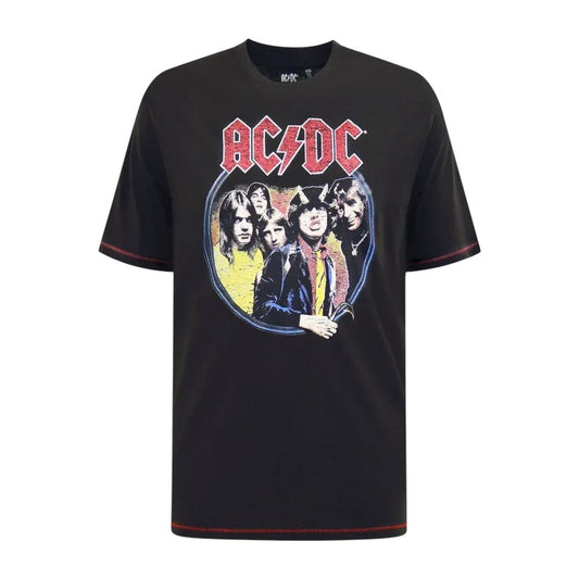 Washed Black - Front - Duke Mens Hugh D555 Highway To Hell AC-DC Crew Neck Kingsize T-Shirt