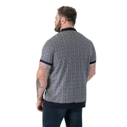 Navy - Back - Duke Mens Perry D555 Knitted Jacquard Quarter Zip Kingsize Polo Shirt