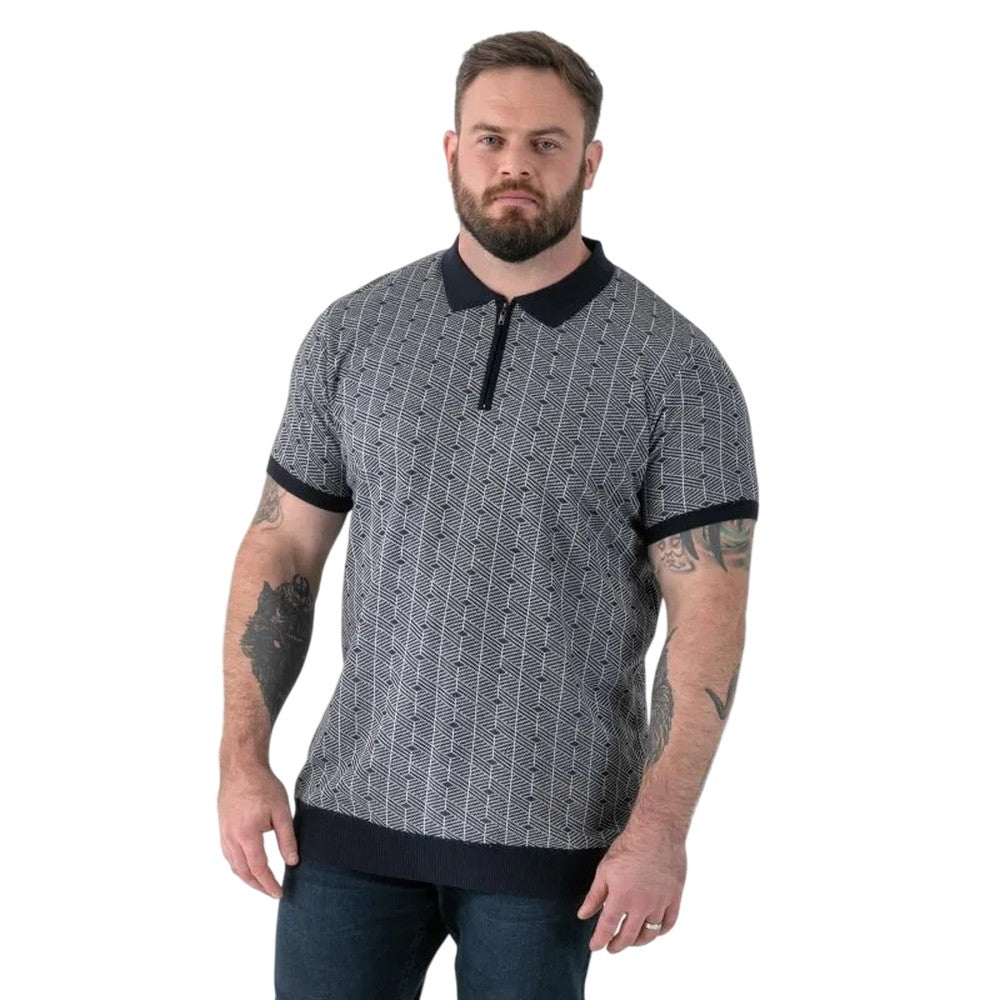 Navy - Side - Duke Mens Perry D555 Knitted Jacquard Quarter Zip Kingsize Polo Shirt