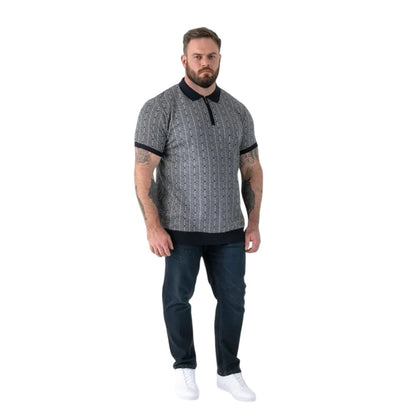 Navy - Lifestyle - Duke Mens Perry D555 Knitted Jacquard Quarter Zip Kingsize Polo Shirt