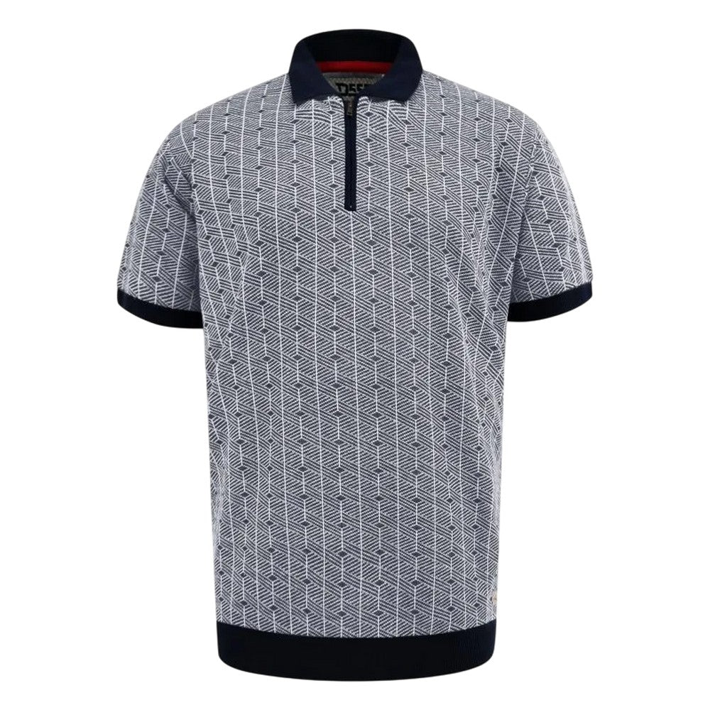 Navy - Front - Duke Mens Perry D555 Knitted Jacquard Quarter Zip Kingsize Polo Shirt