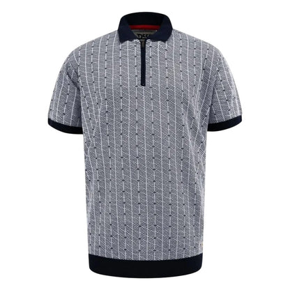 Navy - Front - Duke Mens Perry D555 Knitted Jacquard Quarter Zip Kingsize Polo Shirt