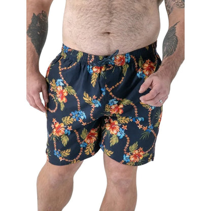 Navy - Side - Duke Mens Dawson D555 Hawaiian Kingsize Swim Shorts