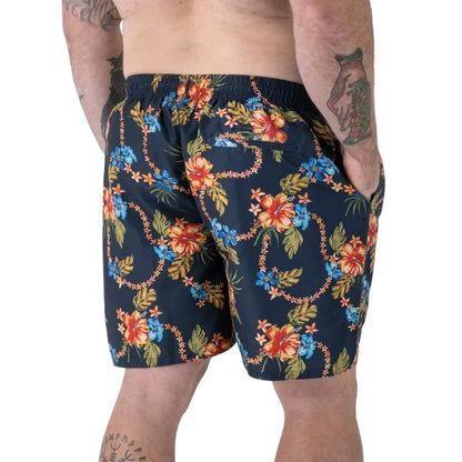Navy - Lifestyle - Duke Mens Dawson D555 Hawaiian Kingsize Swim Shorts
