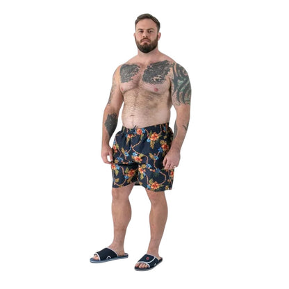 Navy - Pack Shot - Duke Mens Dawson D555 Hawaiian Kingsize Swim Shorts