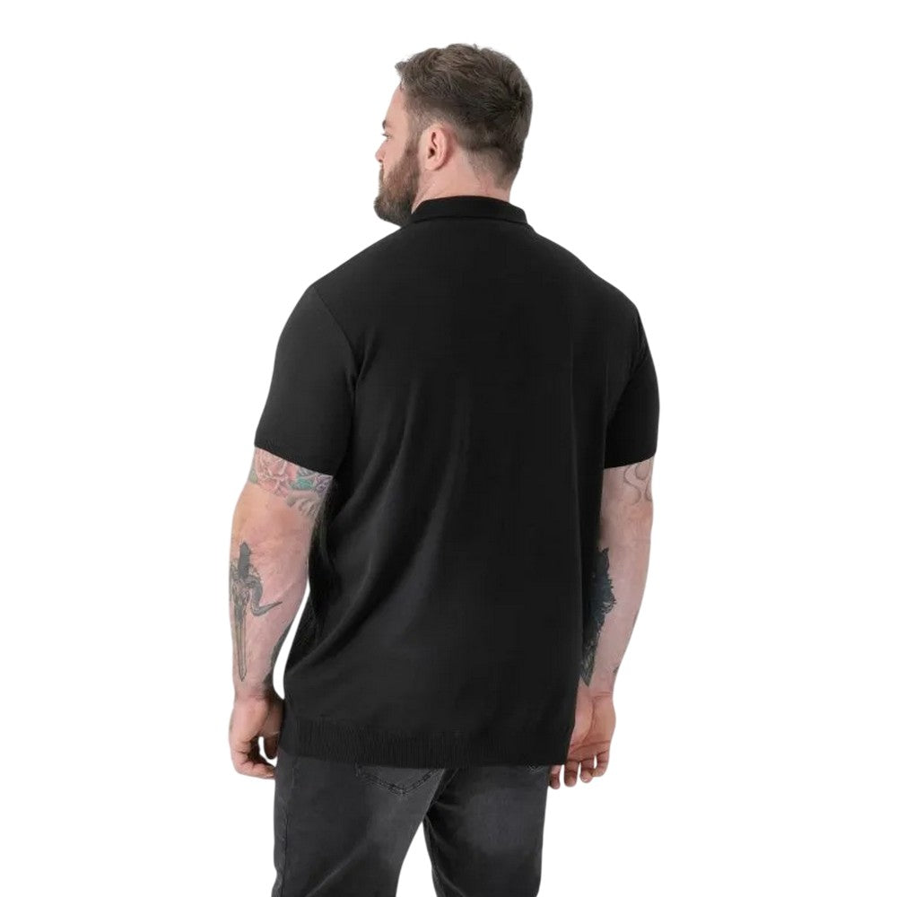 Black - Back - Duke Mens Kennedy D555 Cable Knit Quarter Zip Kingsize Polo Shirt