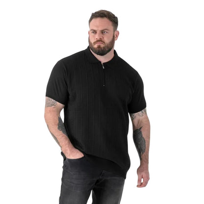 Black - Side - Duke Mens Kennedy D555 Cable Knit Quarter Zip Kingsize Polo Shirt