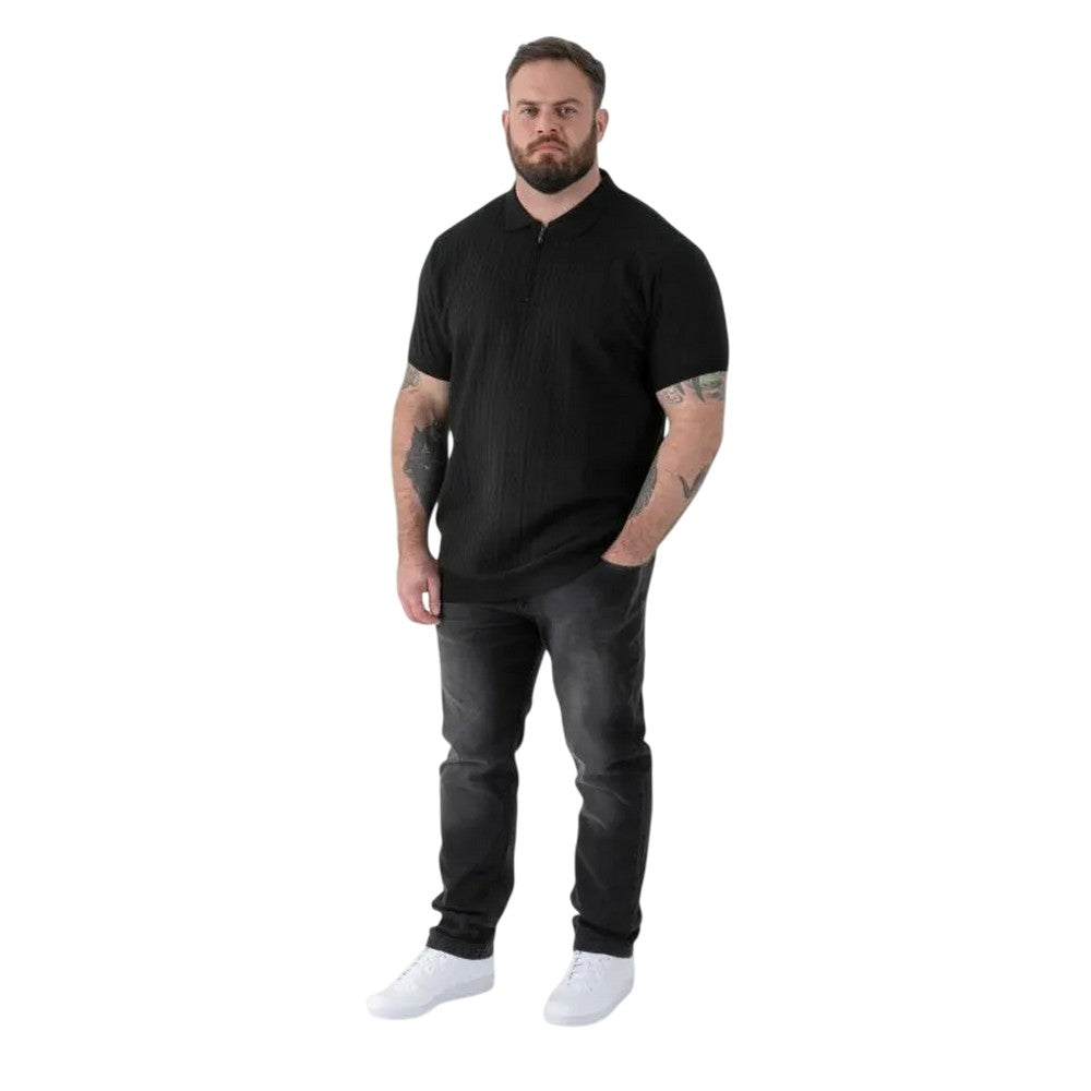 Black - Lifestyle - Duke Mens Kennedy D555 Cable Knit Quarter Zip Kingsize Polo Shirt