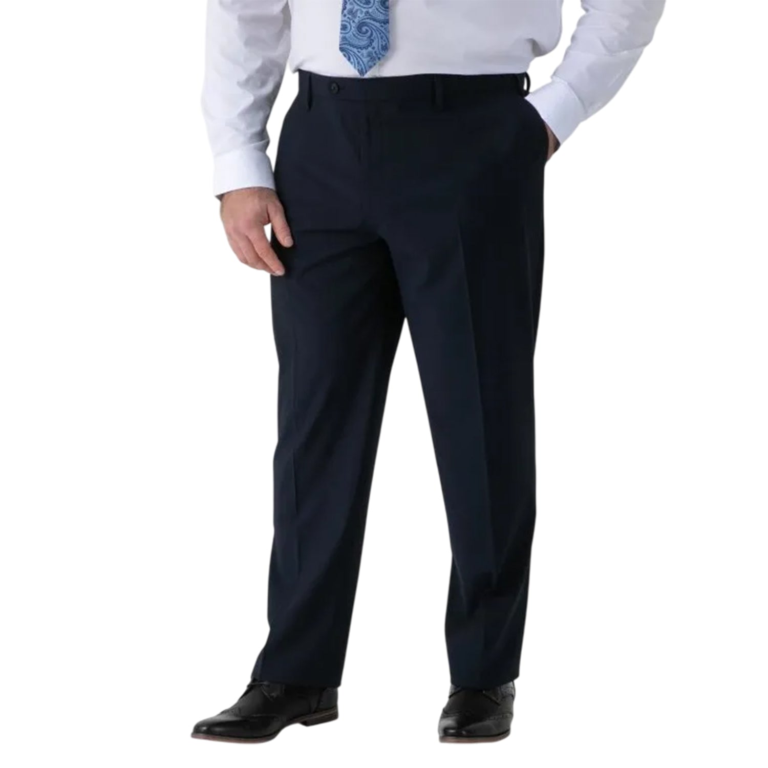 Navy - Side - Duke Mens D555 Ted 4 Way Stretch Classic Trousers