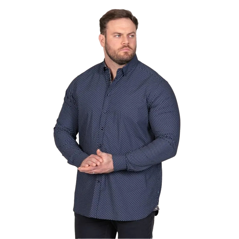 Navy - Pack Shot - Duke Mens Powell D555 All-Over Print Kingsize Shirt