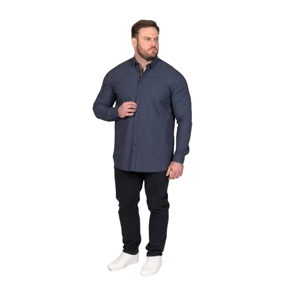 Navy - Close up - Duke Mens Powell D555 All-Over Print Kingsize Shirt