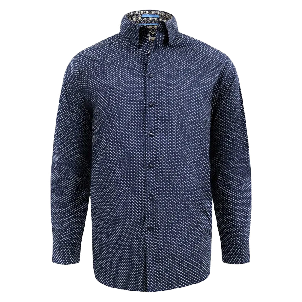 Navy - Front - Duke Mens Powell D555 All-Over Print Kingsize Shirt