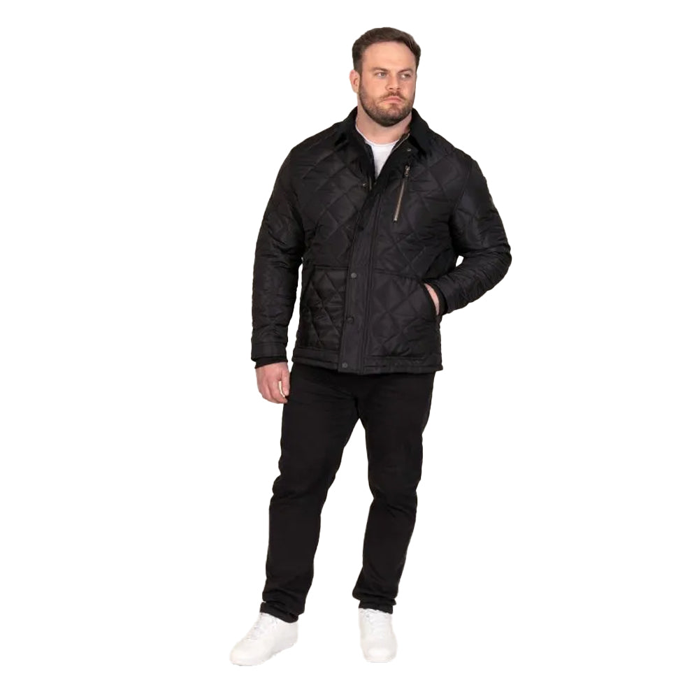 Black - Close up - Duke Mens Landon D555 Quilted Corduroy Collar Kingsize Jacket