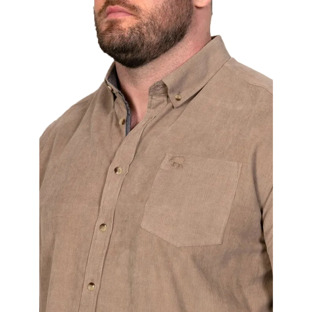 Tan - Side - Duke Mens Carey D555 Corduroy Kingsize Shirt