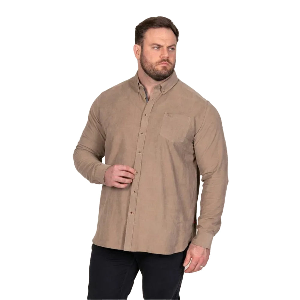 Tan - Close up - Duke Mens Carey D555 Corduroy Kingsize Shirt