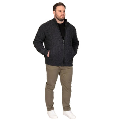 Charcoal Marl - Close up - Duke Mens Eamon D555 Cable Knit Kingsize Jacket