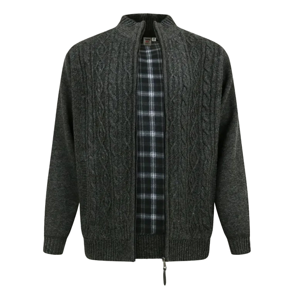 Charcoal Marl - Front - Duke Mens Eamon D555 Cable Knit Kingsize Jacket