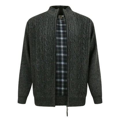 Charcoal Marl - Front - Duke Mens Eamon D555 Cable Knit Kingsize Jacket