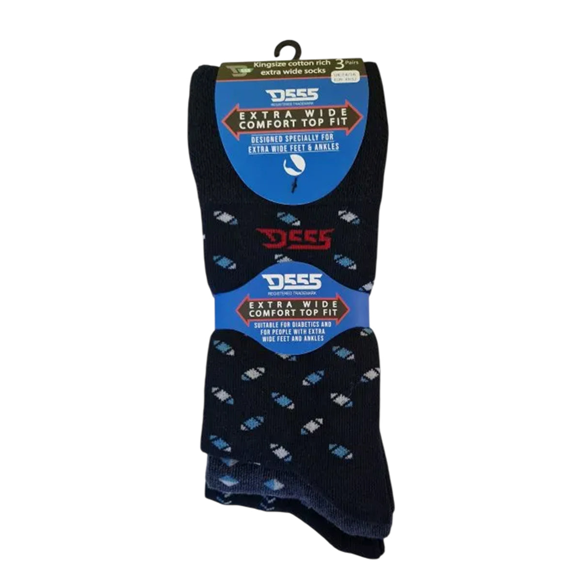 Navy-Denim - Lifestyle - Duke Mens Harold 3 D555 Extra Wide Socks (Pack of 3)