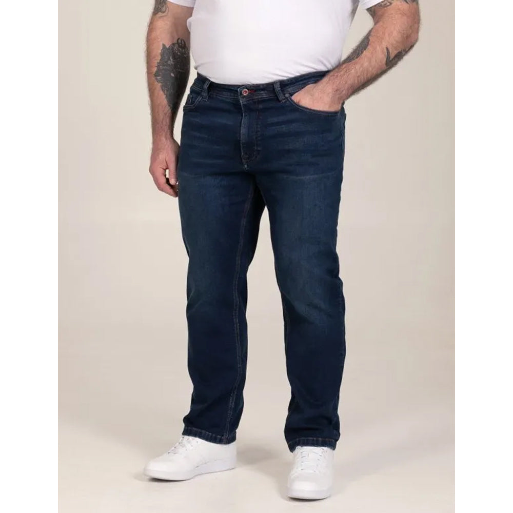 Blue - Side - Duke Mens Foster D555 Stone Wash Straight Jeans
