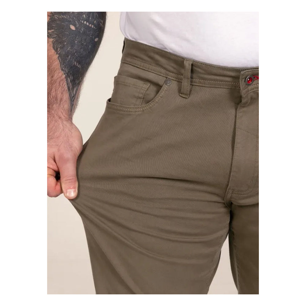 Khaki Brown - Close up - Duke Mens Kelvin D555 Stretch Tapered Chinos